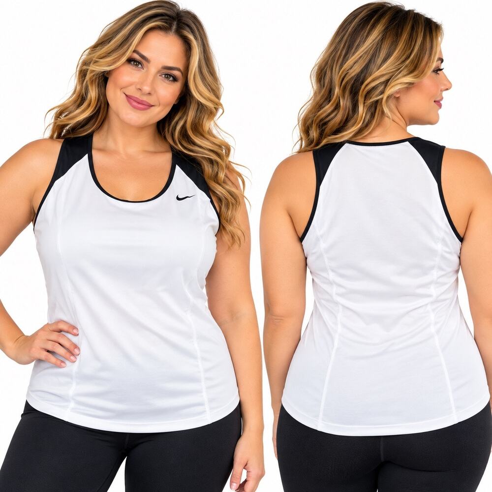 Nike Womens White Black Performance Athletic Tank Top Sleeveless Stretch XL